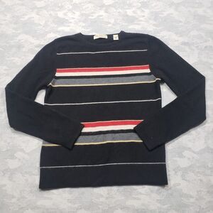 Lord And‎ Taylor Sweater Womens Small Black Red Striped Two Ply Cashmere